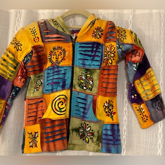 NWTs Rising International, patchwork, hooded sweatshirt. Zip up w/pockets. Sz. 6 - Picture 5 of 10
